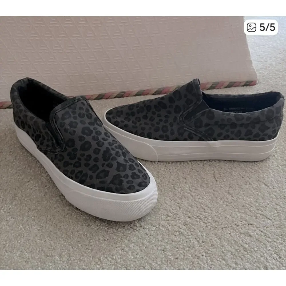 Restricted Black and Gray Cheetah Print Platform Slip On Sneakers Women's Sz 7 - Picture 4 of 7